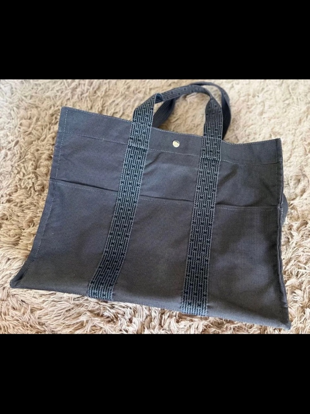 Hermes Black Canvas Tote with Signature Web Straps